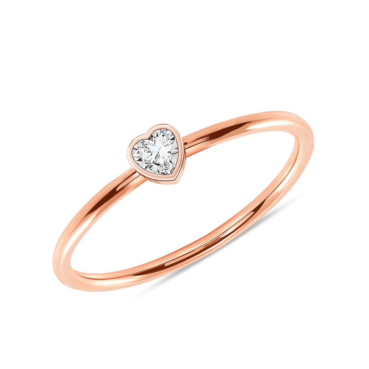 14K Solid Gold Heart Bezel Natural Diamond Ring