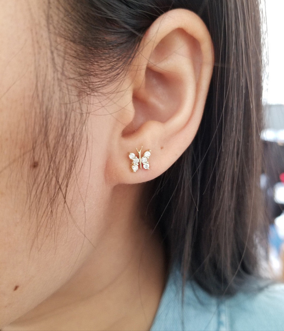 Diamond Butterfly Stud Earring 14K Gold