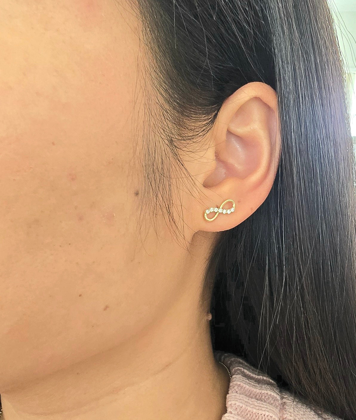 Diamond Infinity Stud Earrings 14K Gold