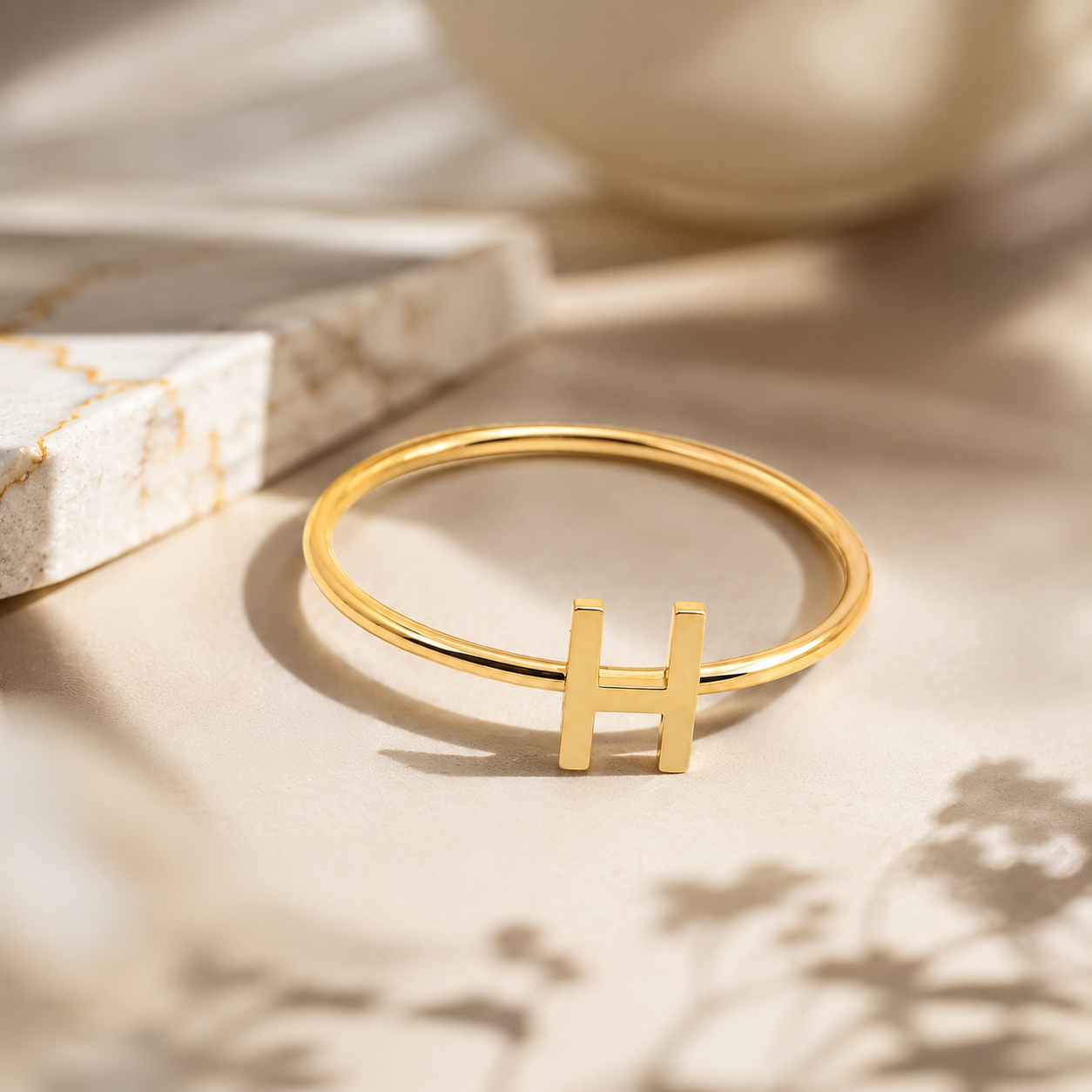 14K Gold Initial Ring – Minimalist Letter Ring | Personalized Stackable Ring