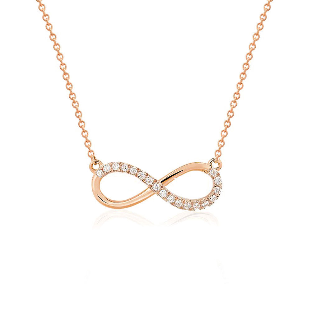 Natural Diamond Large Infinity Pendant Necklace 14K Rose Gold
