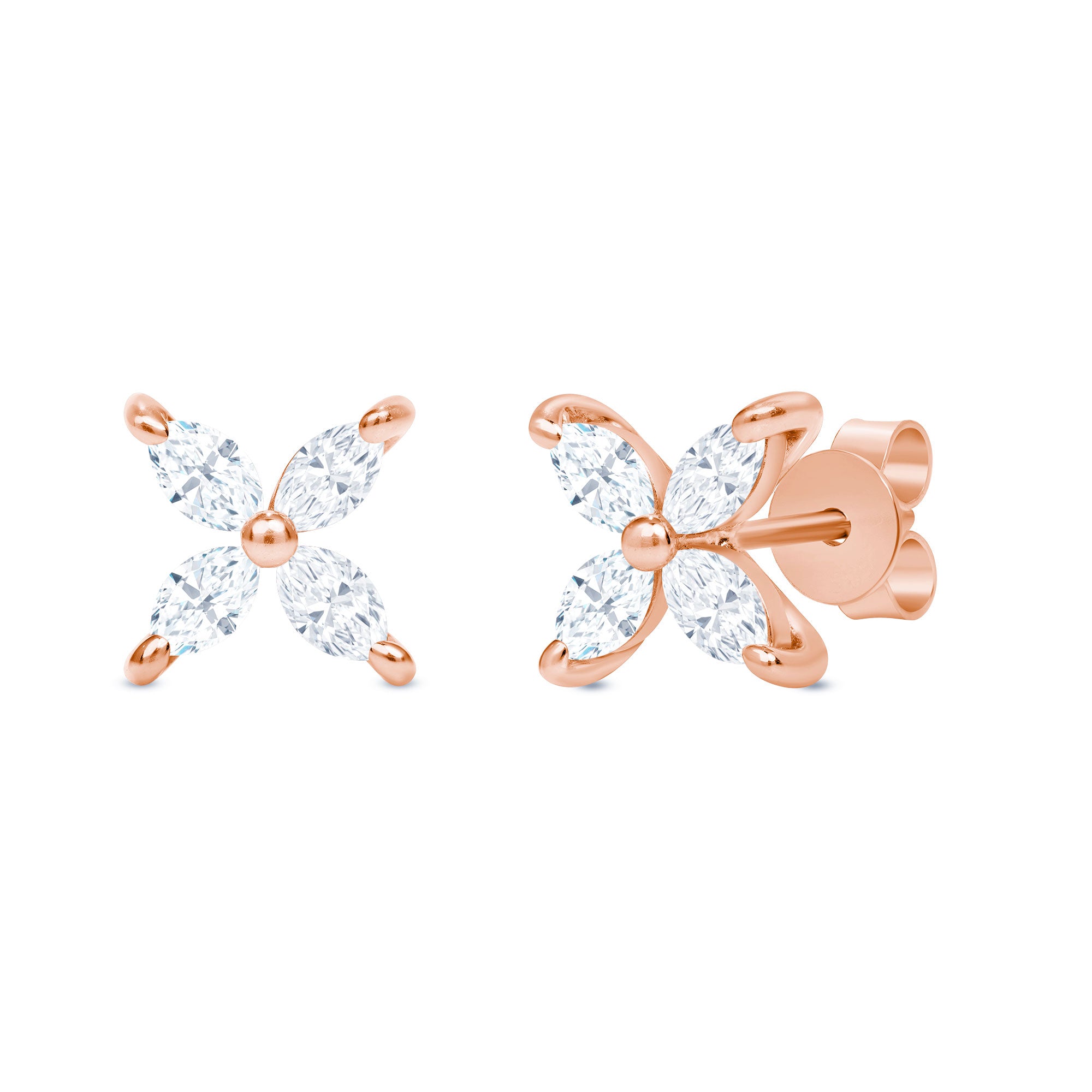 Diamond Floral Stud Earring Rose Gold