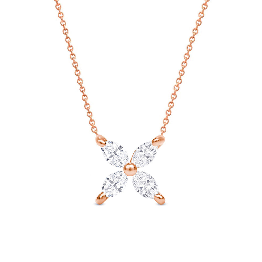 Marquise Cut Diamond Floral Pendant Necklace 14K Gold – Elegant Flower Diamond Necklace