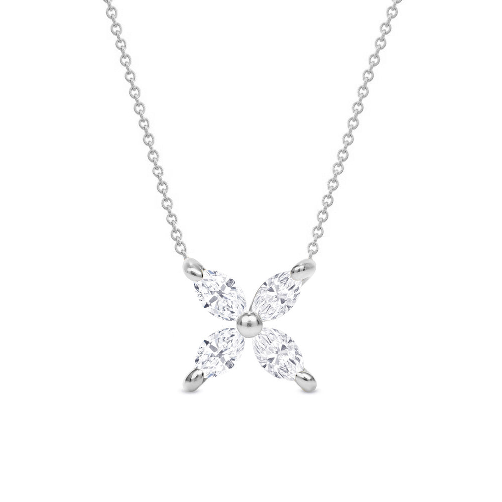 Marquise Cut Diamond Floral Pendant Necklace 14K Gold – Elegant Flower Diamond Necklace