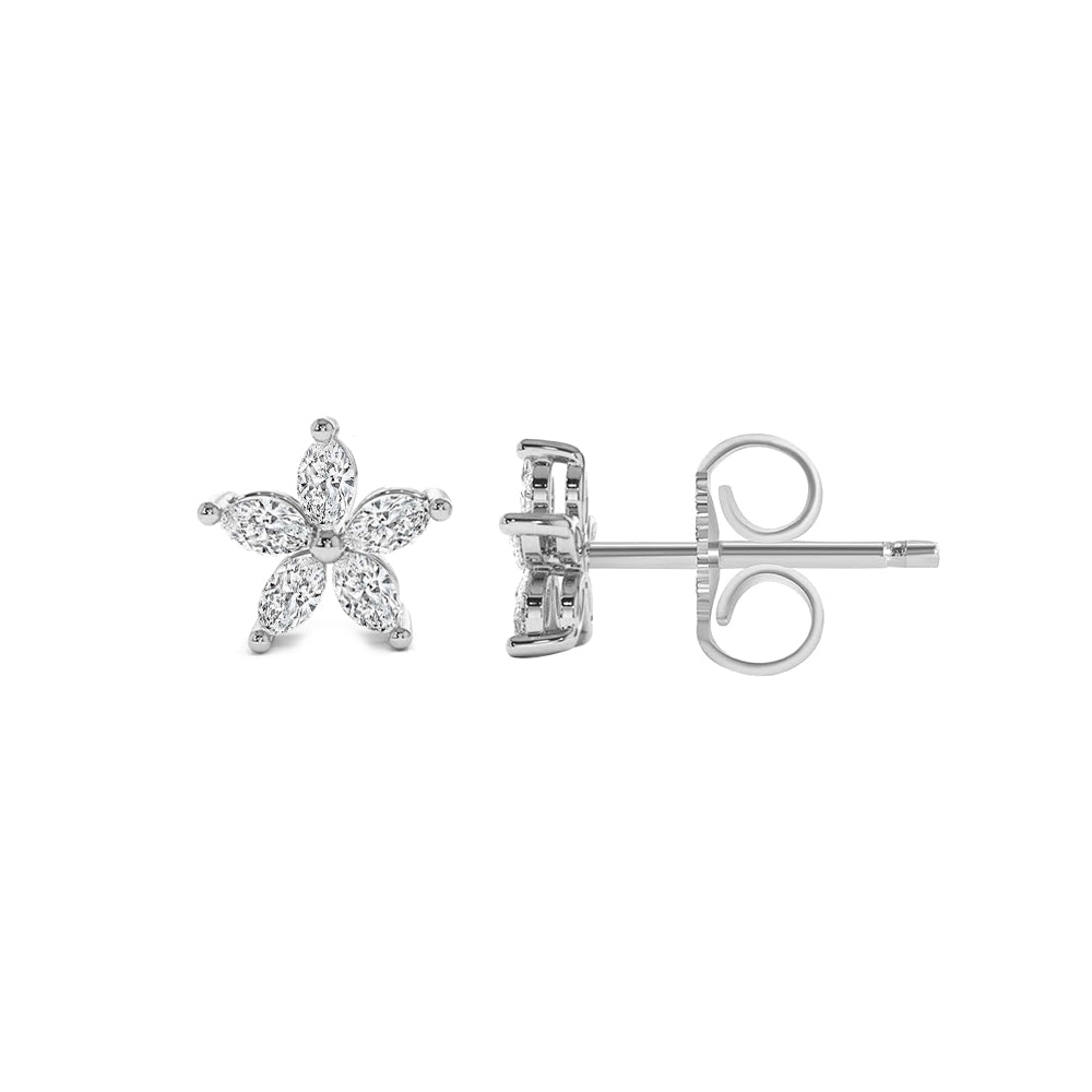 Marquise Diamond Floral Stud Earring 14K Gold