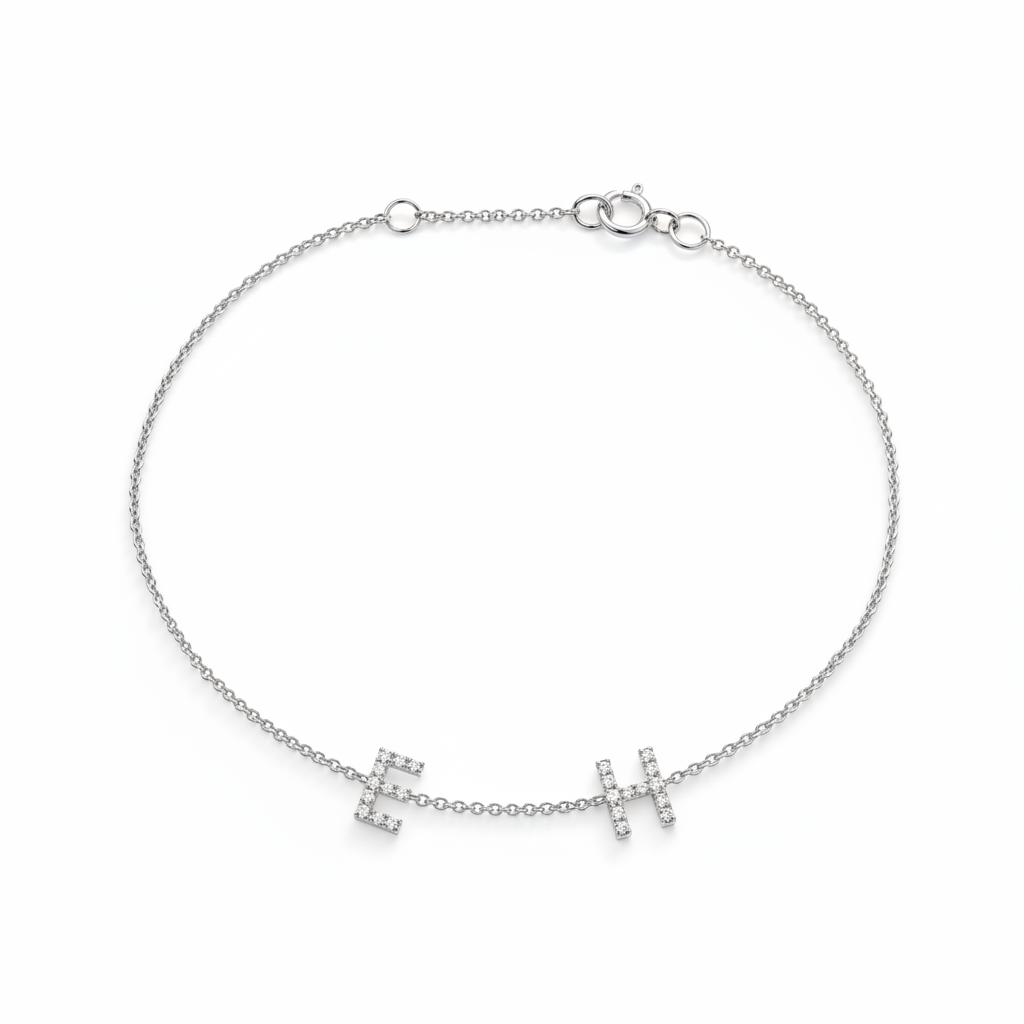 Two diamond initials bracelet in 14K Gold