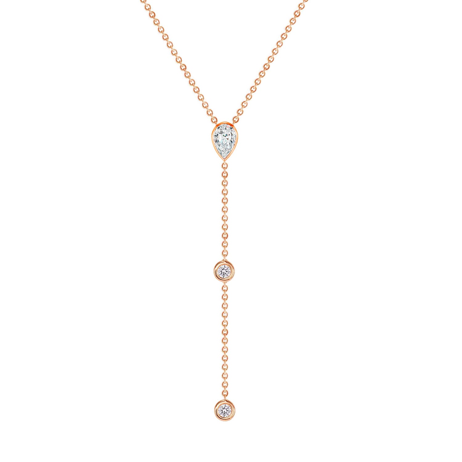 Natural Pear Shape Diamond Bezel Lariat Necklace in 14K Gold | Elegant Drop Y Necklace