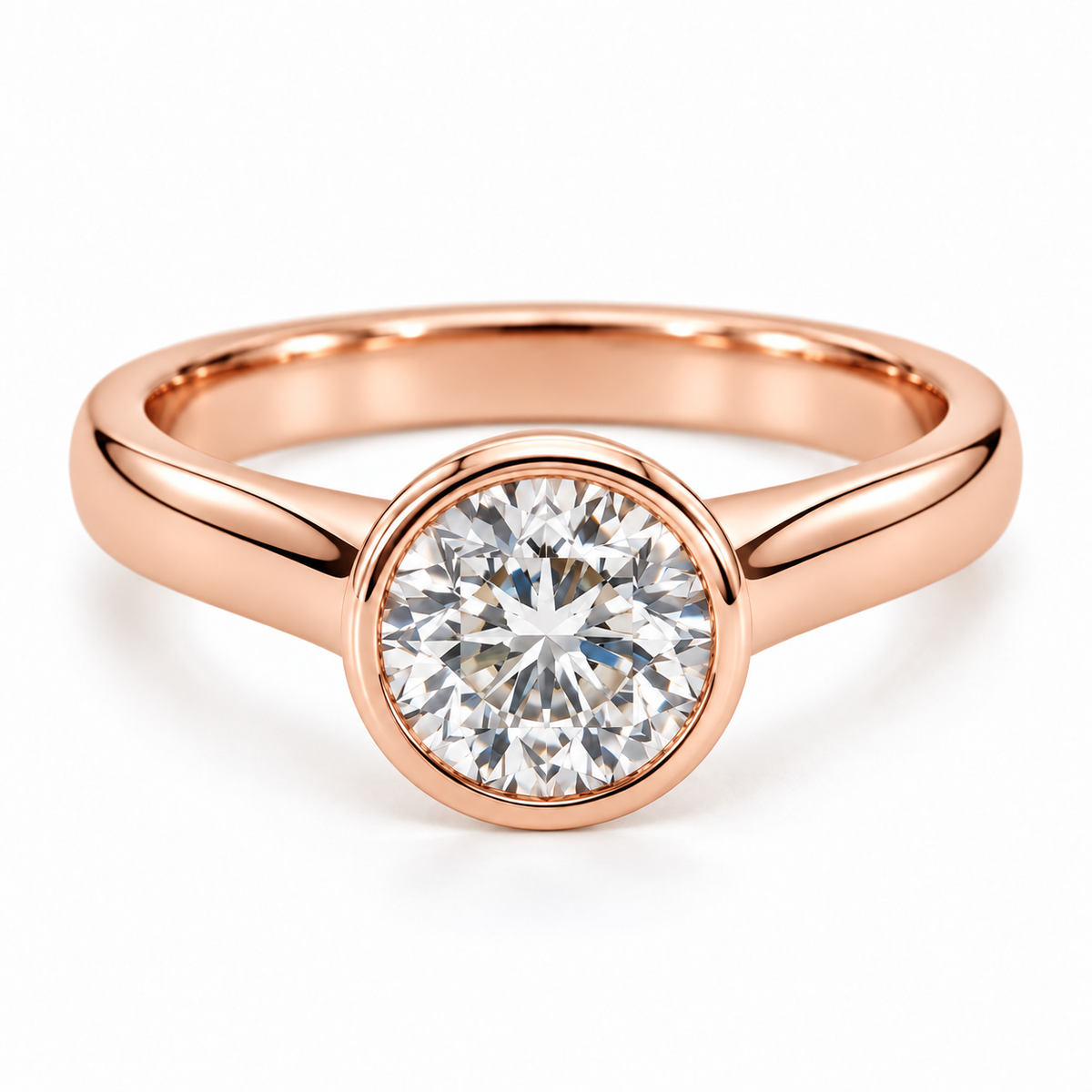 14K rose gold bezel set round diamond solitaire ring