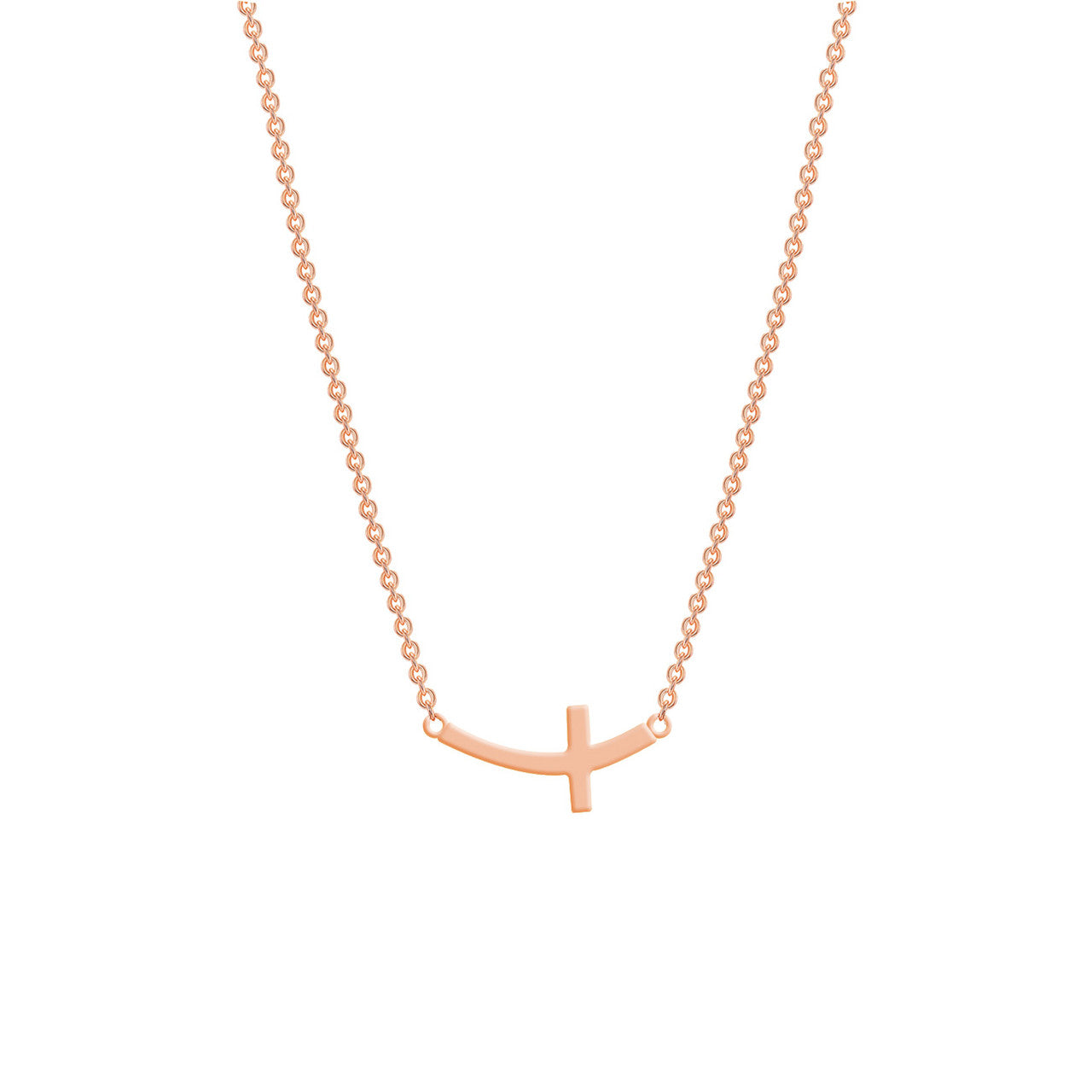 Sideways Small Curved Cross Necklace 14K Rose Gold