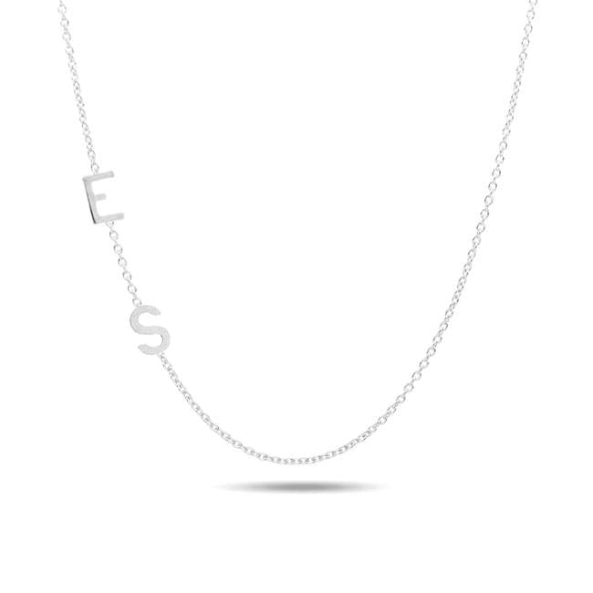 Sideways Two Block Initial Necklace 14K Gold