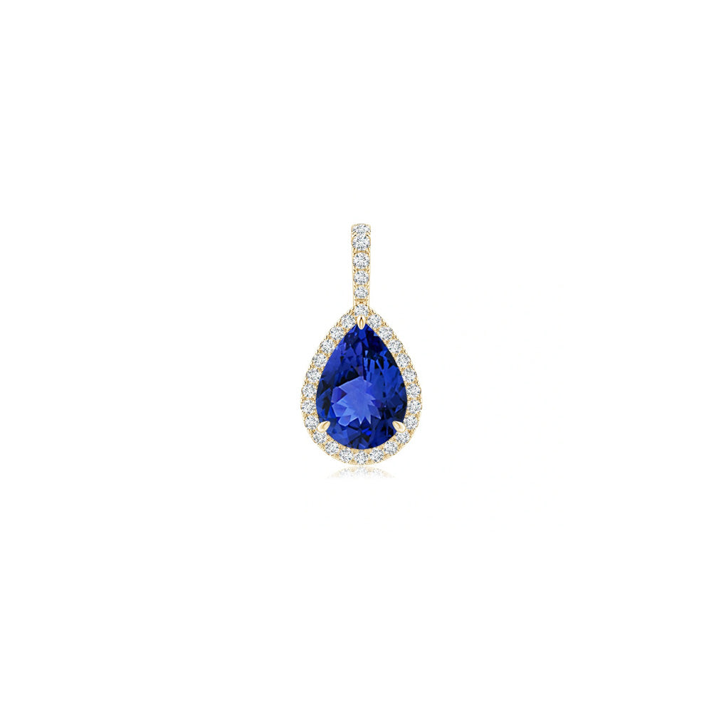 Tanzanite Teardrop with Diamond Halo Pendant Necklace 14K Gold