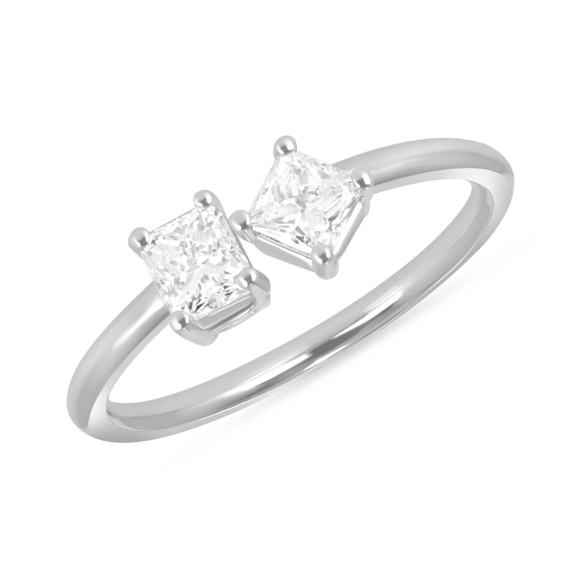 Two Natural Diamond Engagement Ring Radiant With Princess Cut 14K Gold