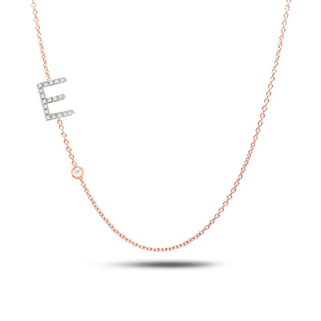 14K Gold Diamond Initial Necklace with Bezel Diamond – Personalized Letter Necklace