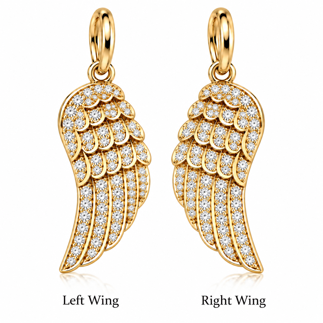 14K Gold Natural Diamond Angel Wing Pendant