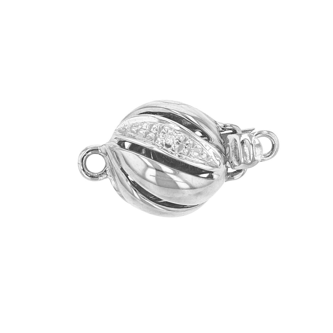 14K White Gold Diamond Spiral Round Ball Clasp
