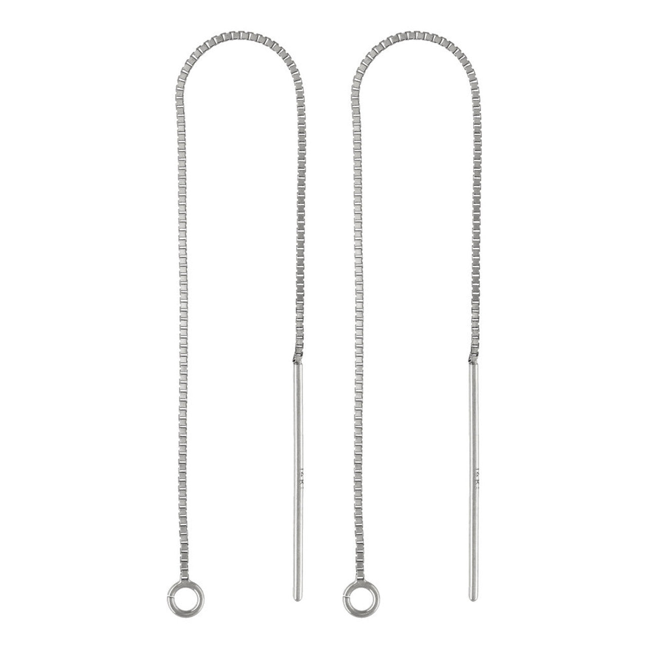 14K White Gold Box Chain Ear Thread with Open Ring
