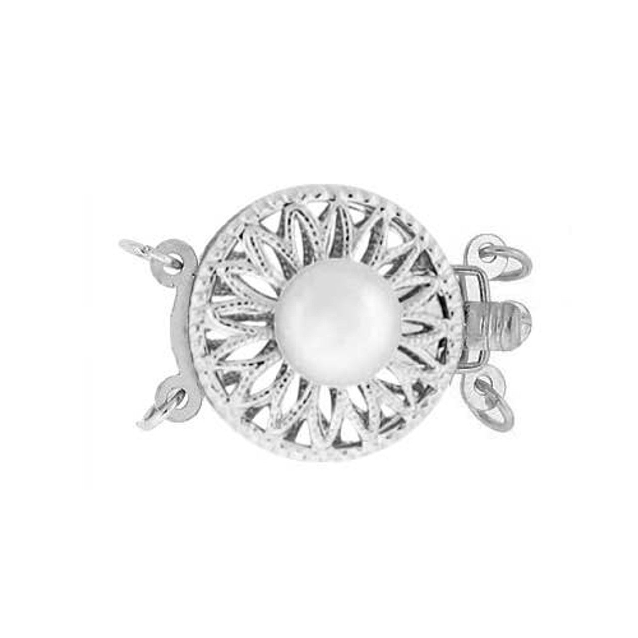 Round Filigree Pearl Clasp 14K White Gold