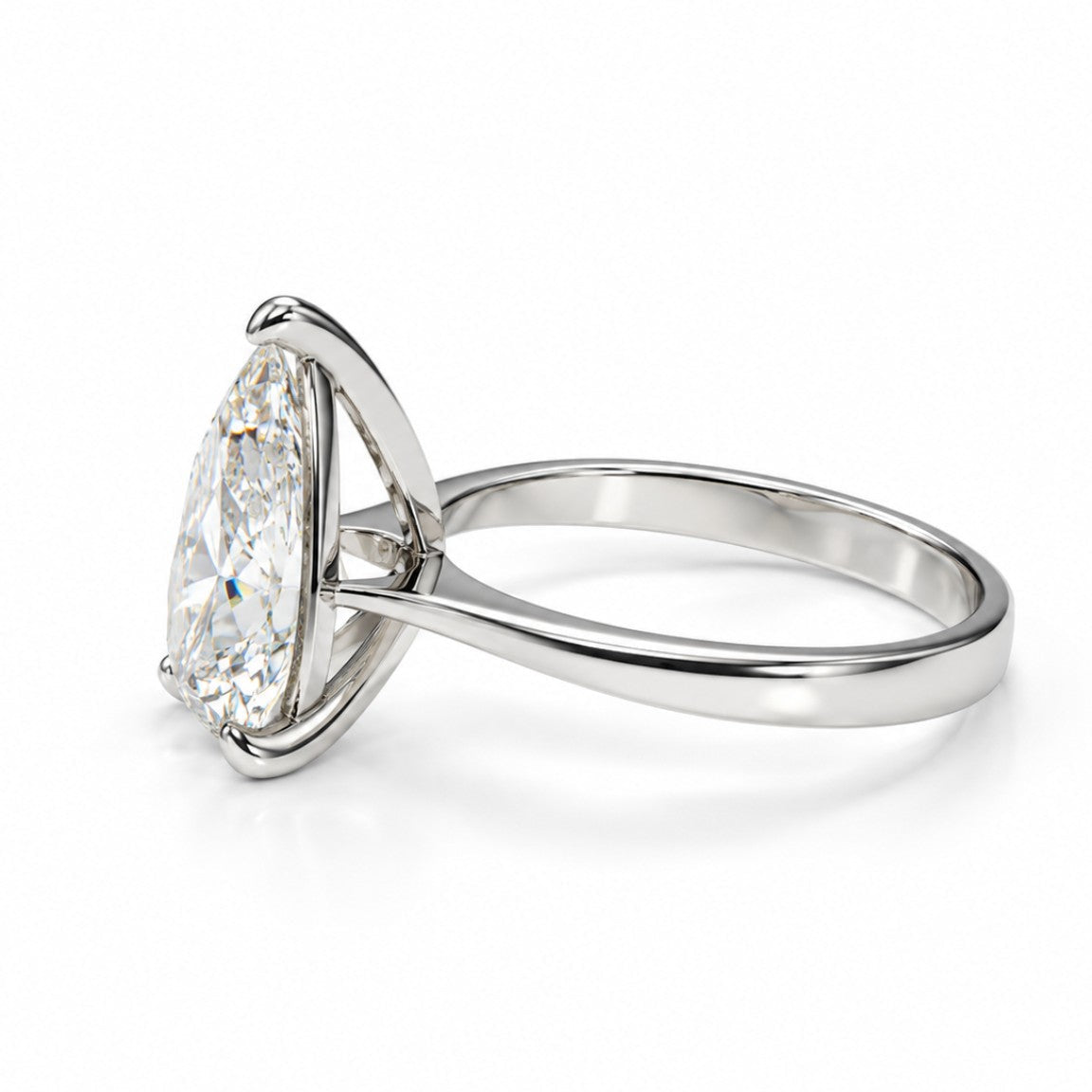 14K gold pear-shaped lab-grown diamond solitaire engagement ring, side view