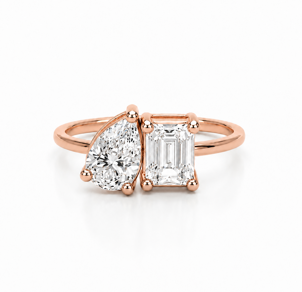 Toi et Moi Pear & Emerald Cut Lab Grown Diamond Ring 14K Gold