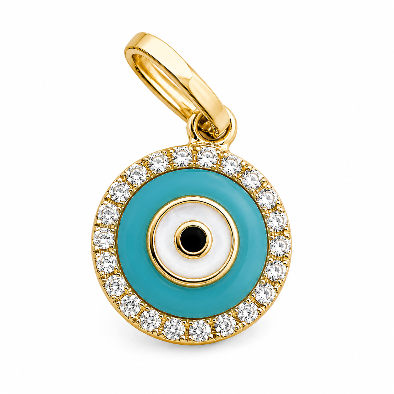 14K Gold Diamond Evil Eye Pendant Charm with Turquoise Enamel