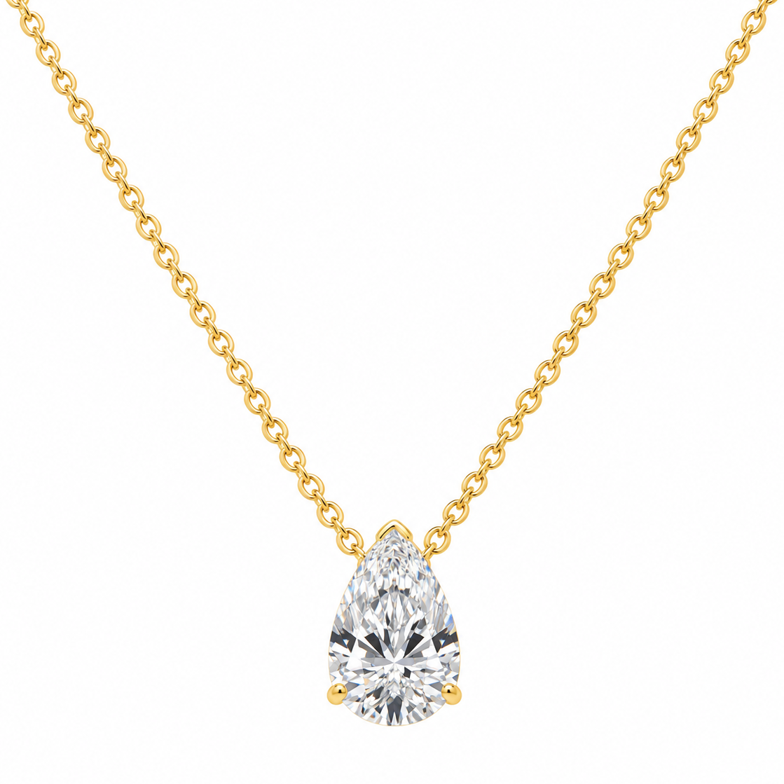 Lab-grown pear-shaped diamond necklace in 14K gold, 1ct to 4ct, IGI certified, slide-on pendant with no bail