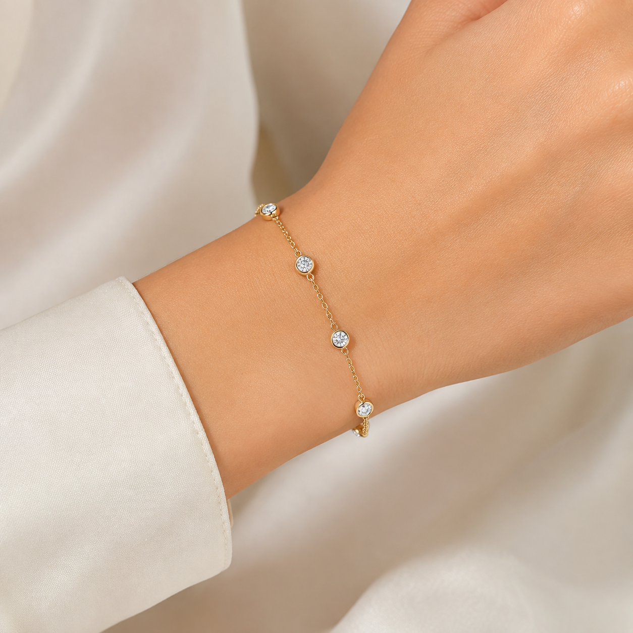 Custom Diamond by the Yard Bracelet – 1 to 7 Diamond Bezels