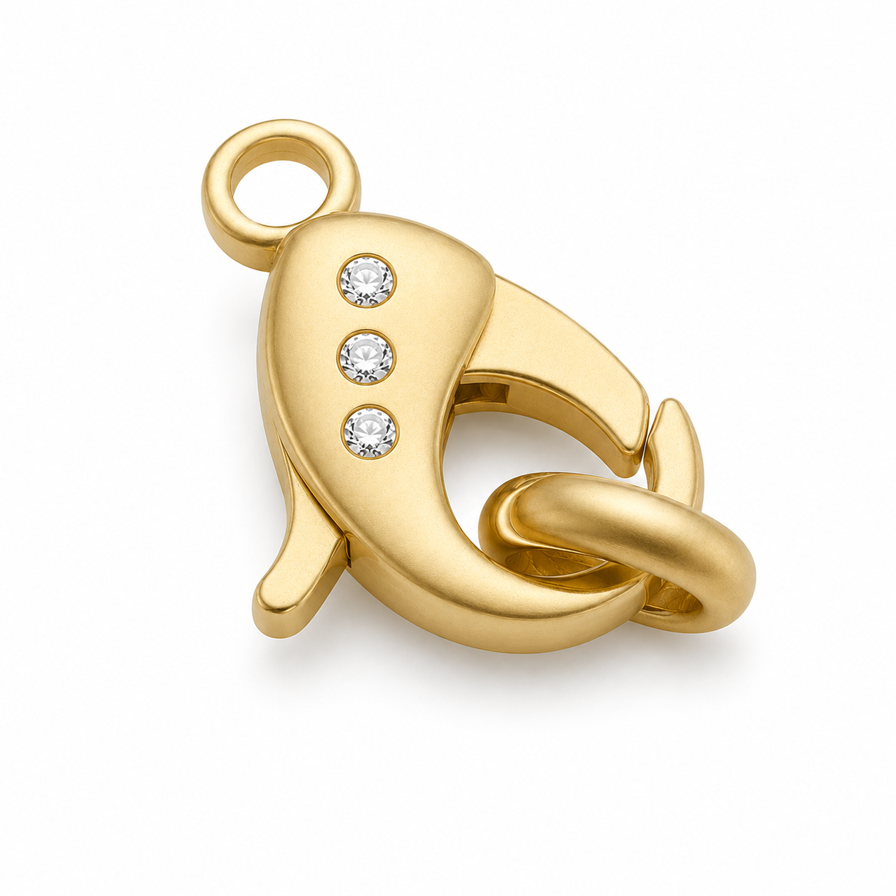14K Gold Diamond Lobster Clasp with Stationary Ring