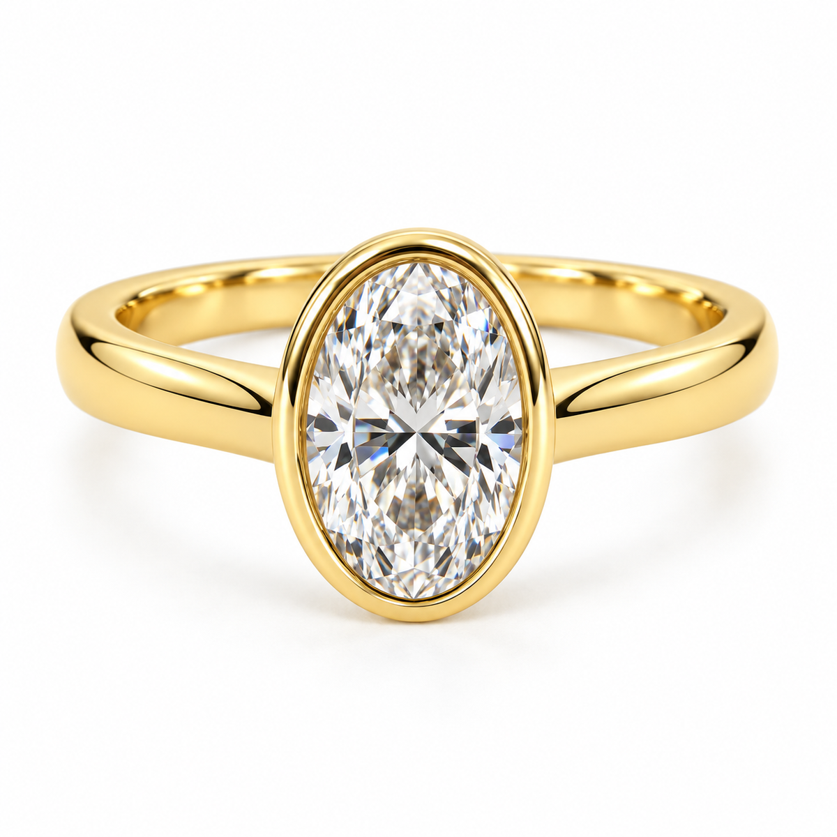 14K Yellow Gold Oval Diamond Bezel Engagement Ring