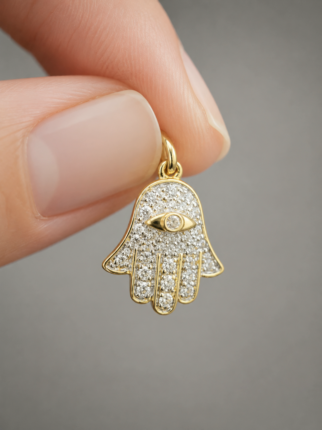 14K Yellow Gold Diamond Hamsa Hand Necklace