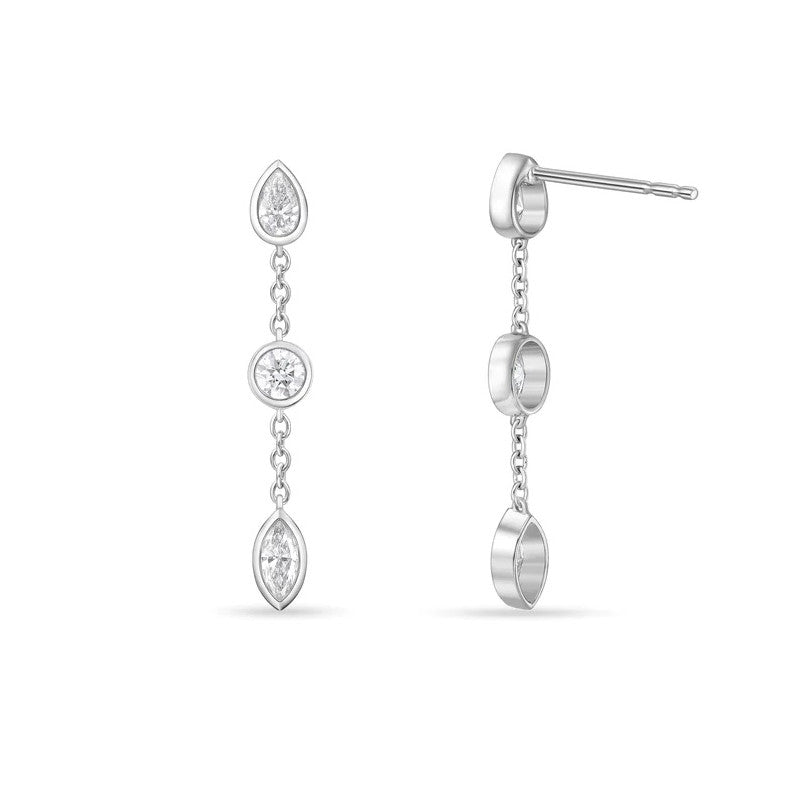 1CT Pear, Round, Marquise Diamond Dangle Stud Earrings 14K Gold