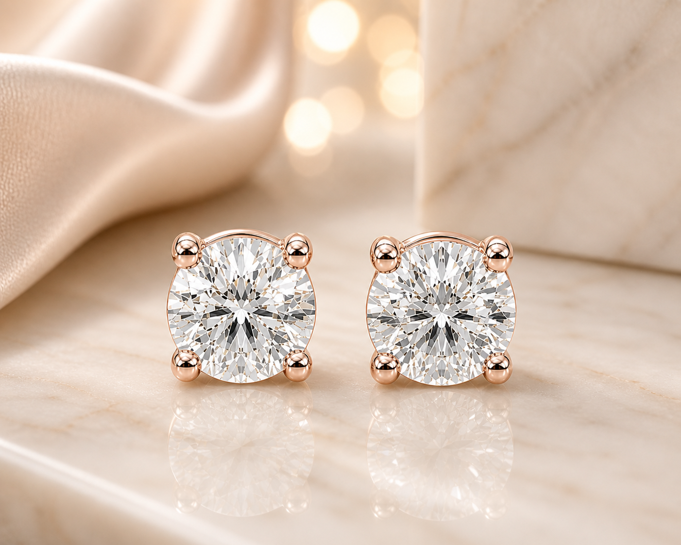 Lab Grown Diamond Stud Earrings – 14K Gold, IGI Certified (1CT–6CT)