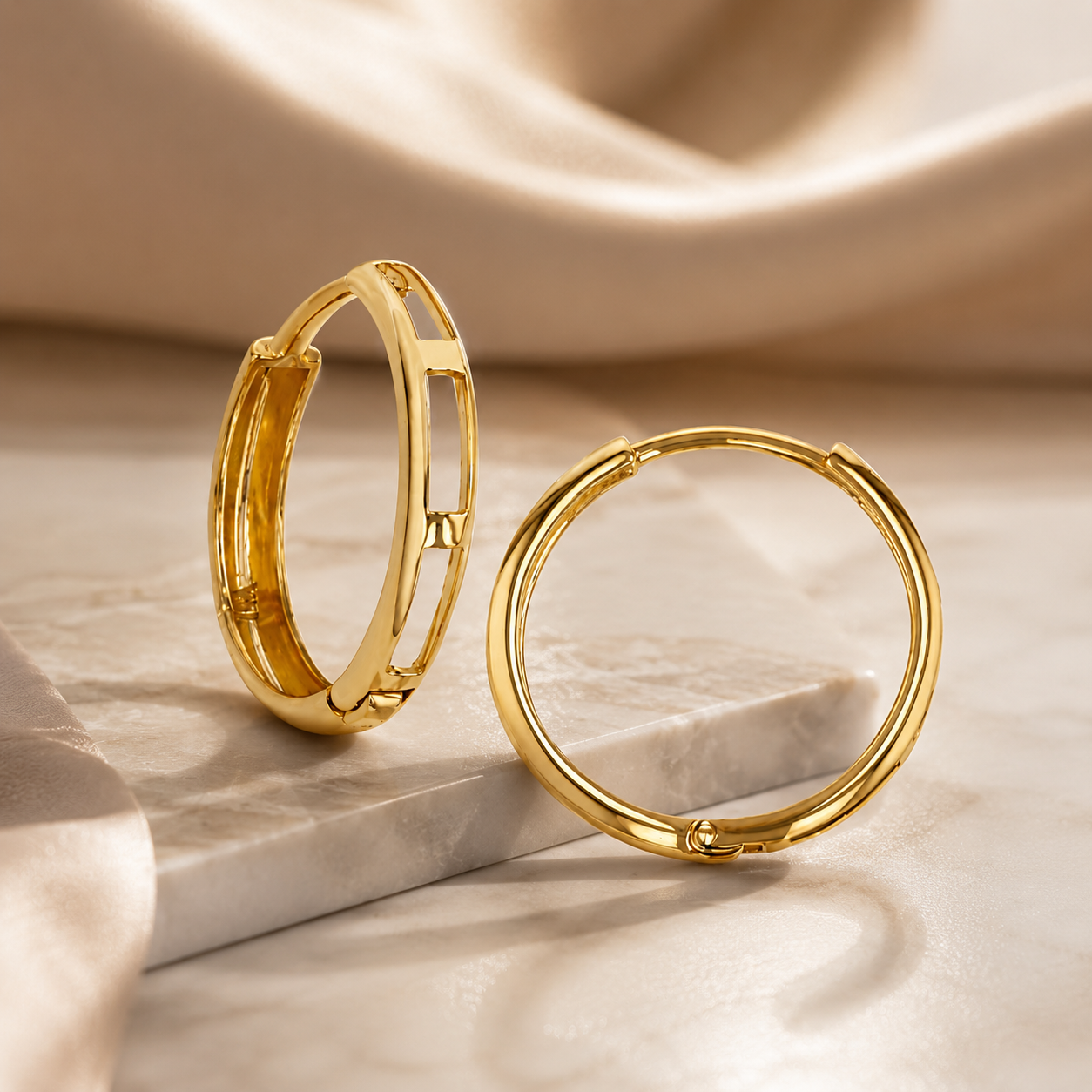 18K Yellow Gold Endless Hoop Earrings – Classic Hinged Lightweight Hoops