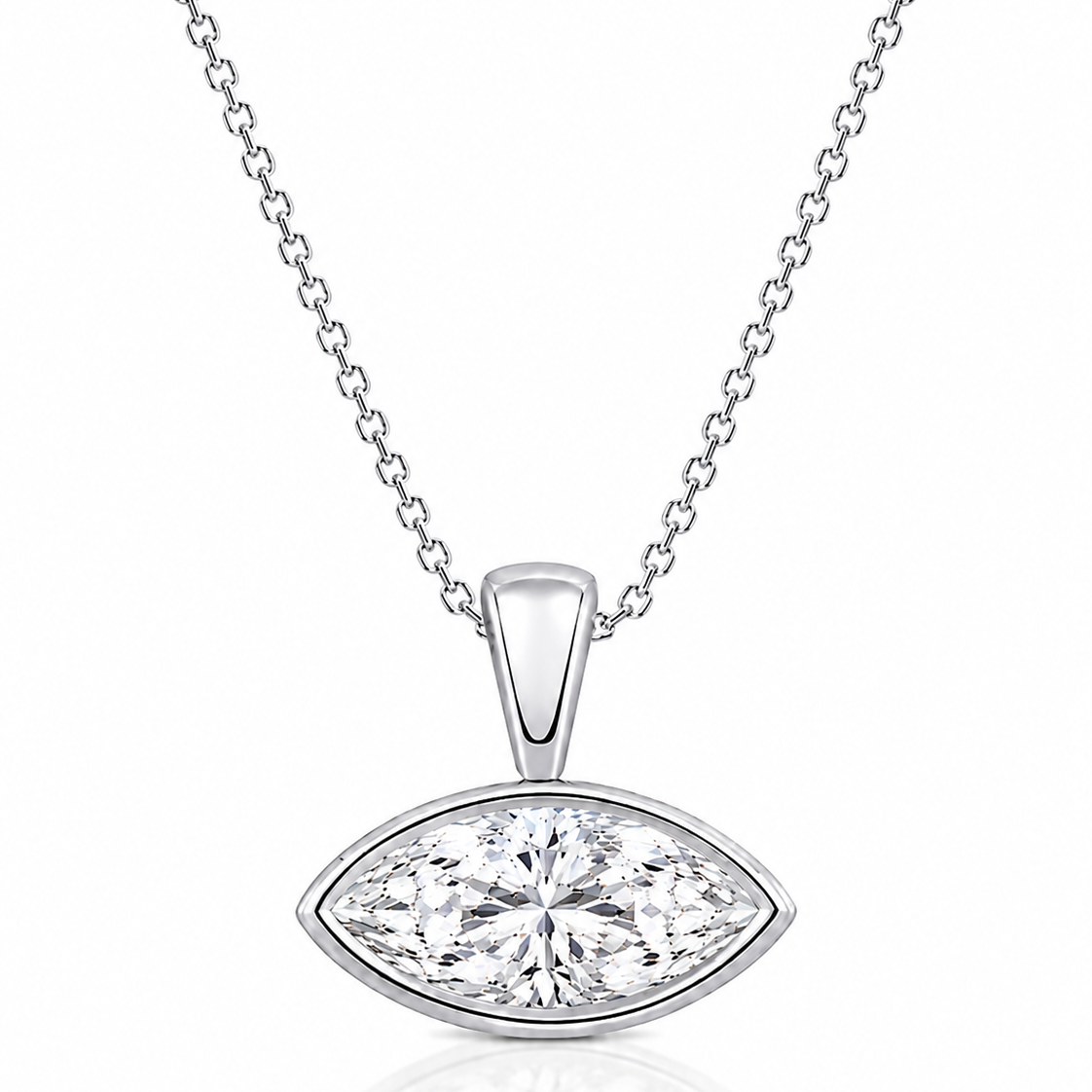 14K Gold Marquise Lab Grown Diamond Bezel Necklace – IGI Certified, 1CT to 5CT