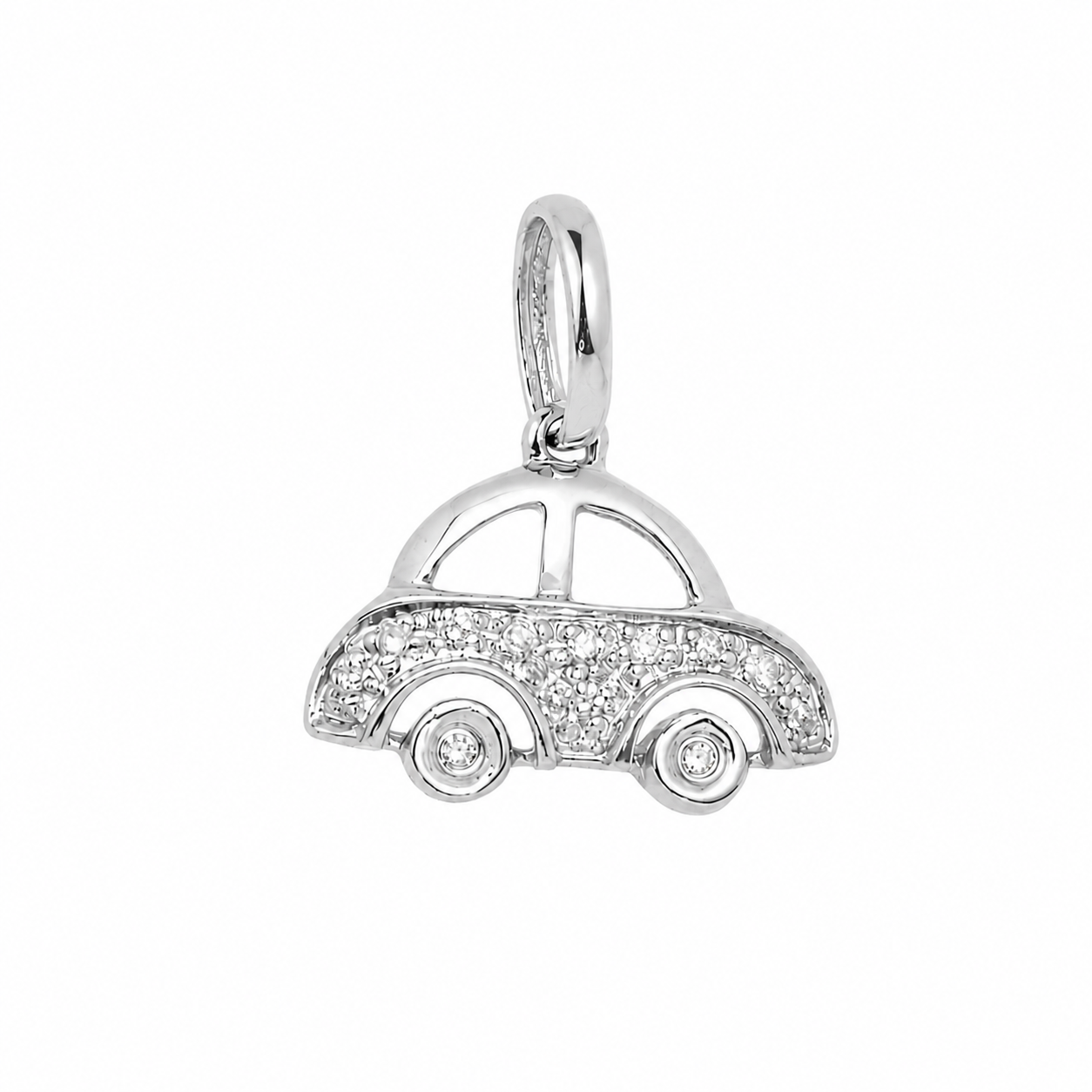 14K Yellow Gold Natural Diamond Car Charm Pendant – Mini Diamond Car Necklace Charm