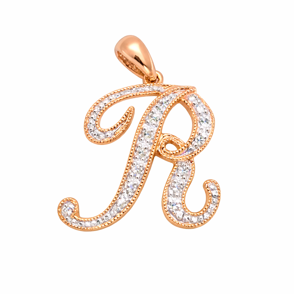 14k Gold Diamond Cursive Script Letter Pendant | LA FINDINGS