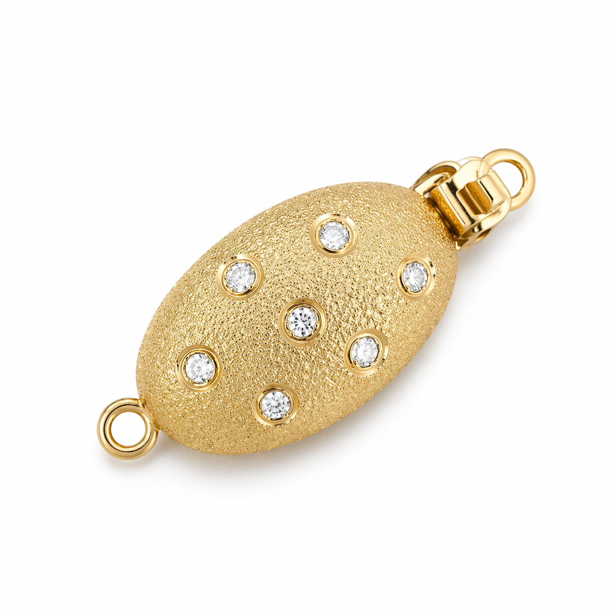 14K Gold Diamond Accent Oval Matte Clasp Bead