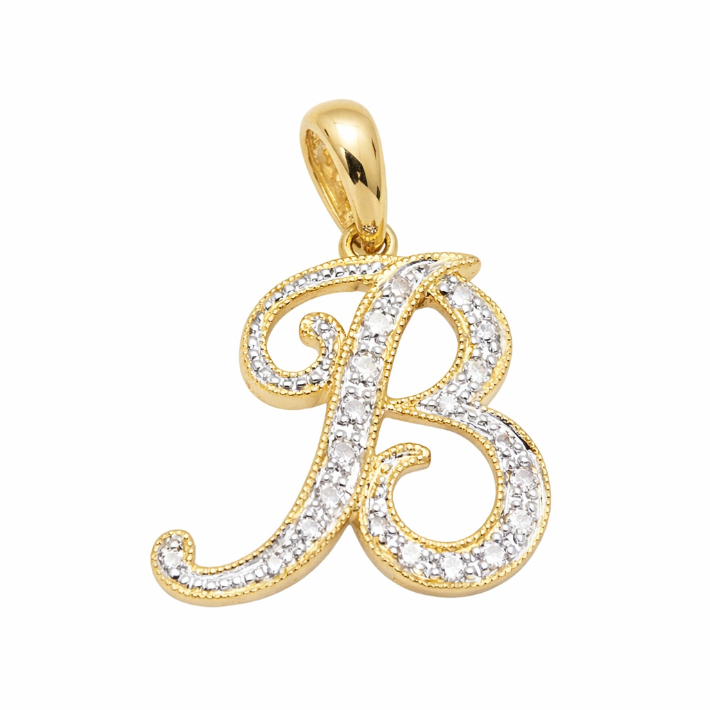 Daimond Cursive Script 14k Gold Diamond Cursive Script Letter Pendant | LA FINDINGS