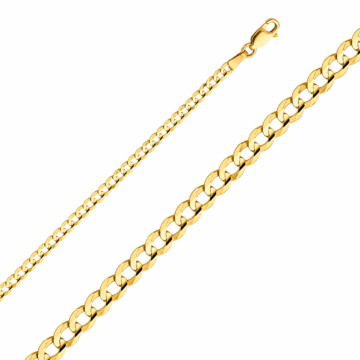 3.2mm 14K Solid Yellow Gold Curb Chain Necklace – Diamond-Cut Cuban Link Chain – Lobster Clasp
