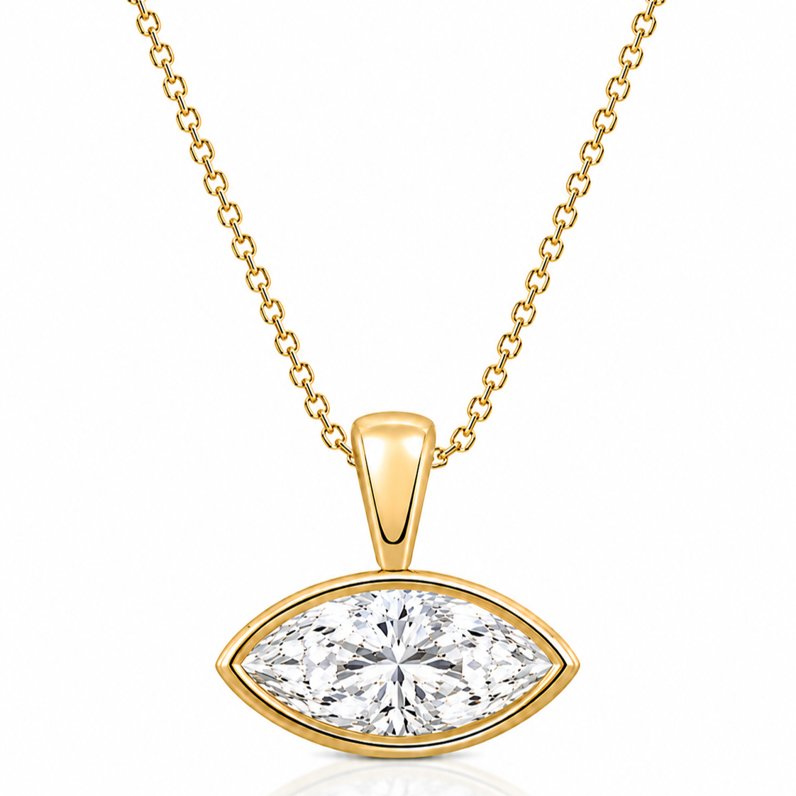 14K Gold Marquise Lab Grown Diamond Bezel Necklace – IGI Certified, 1CT to 5CT