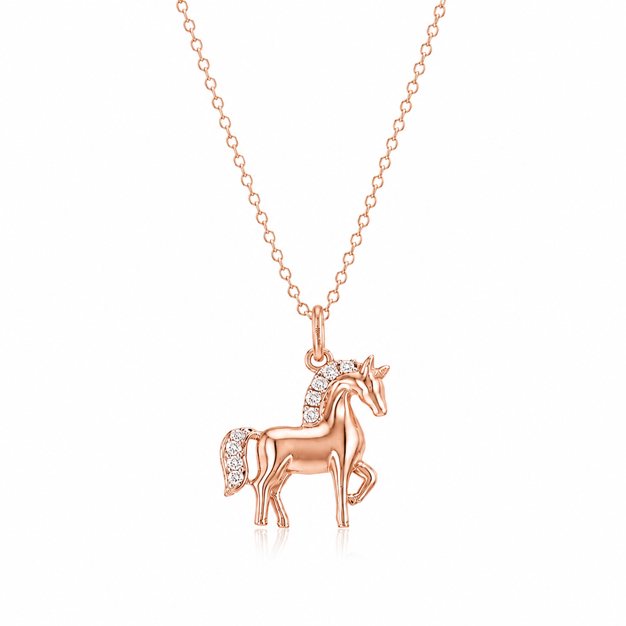 14K Gold Natural Diamond Horse Pendant Necklace