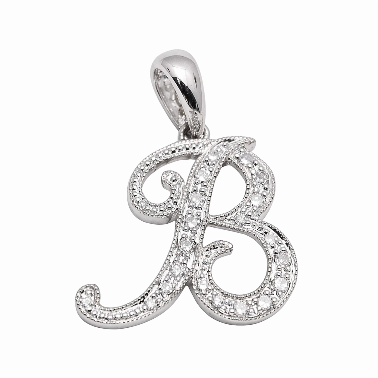 14k Gold Diamond Cursive Script Letter Pendant