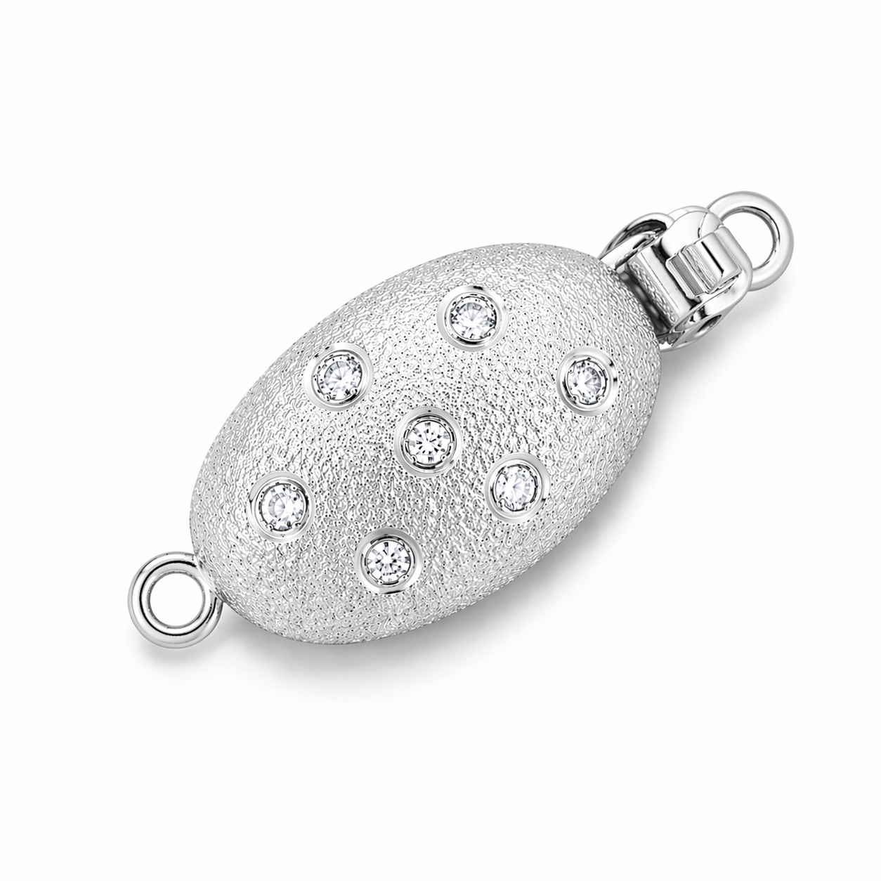 14K White Gold Diamond Accent Oval Matte Clasp Bead