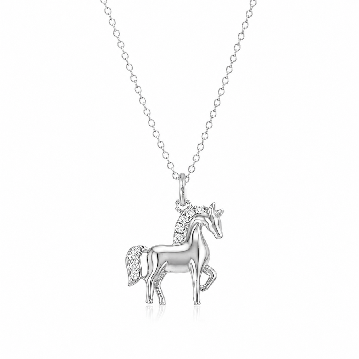 14K Gold Natural Diamond Horse Pendant Necklace