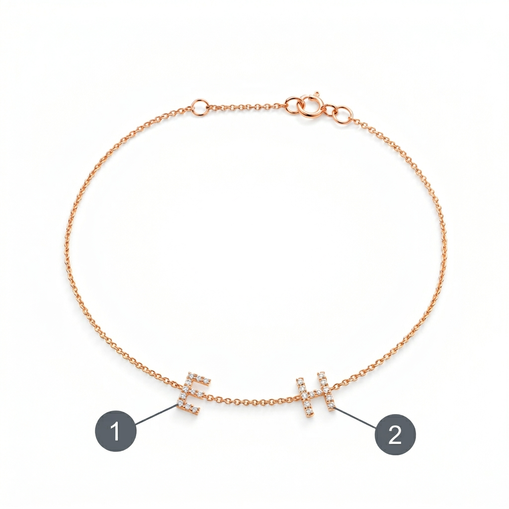 Two diamond initials bracelet in 14K Gold