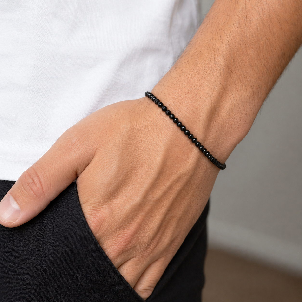 Natural Black Onyx Bead Bracelet – Elegant Minimal Jewelry Gift