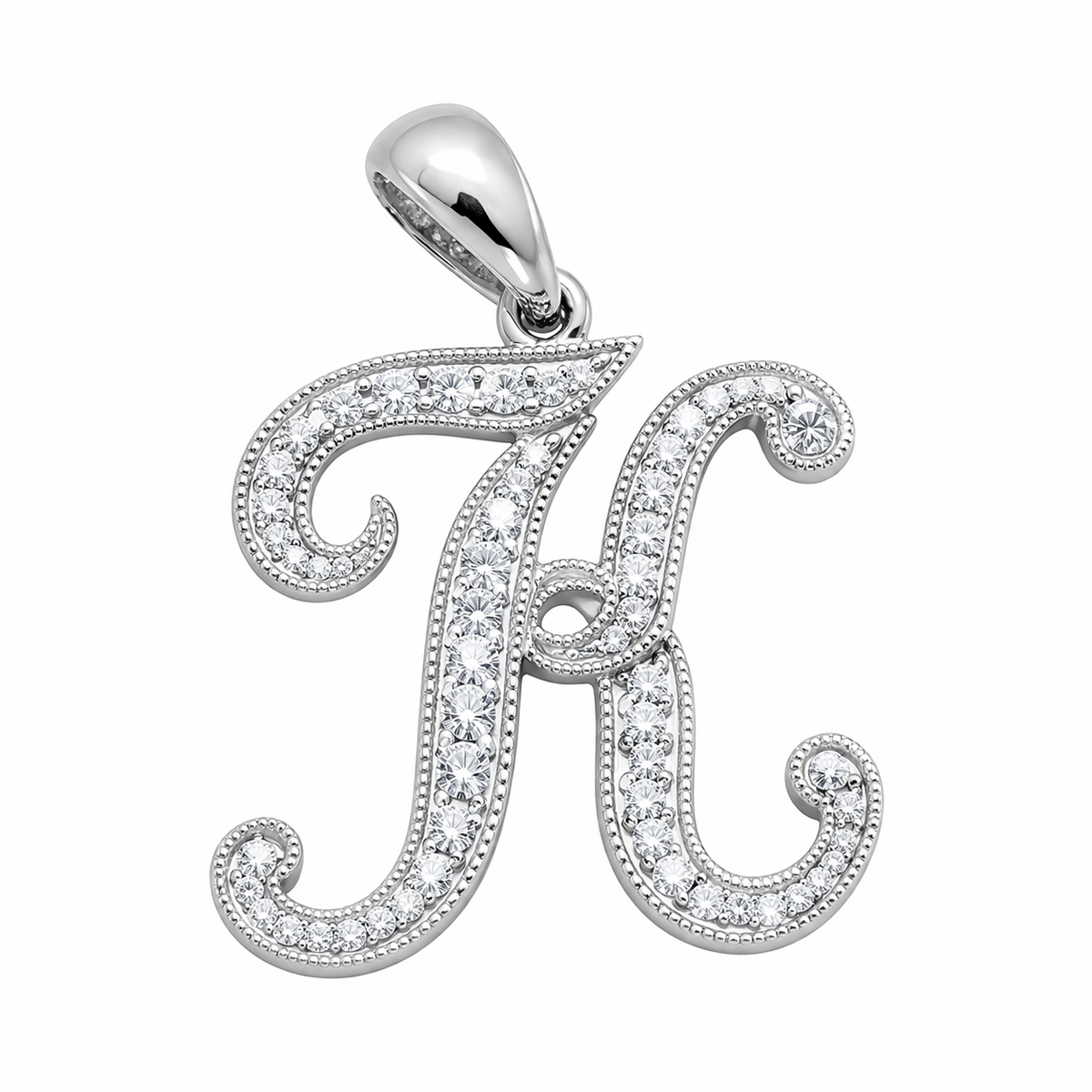 14k Gold Diamond Cursive Script Letter Pendant | LA FINDINGS