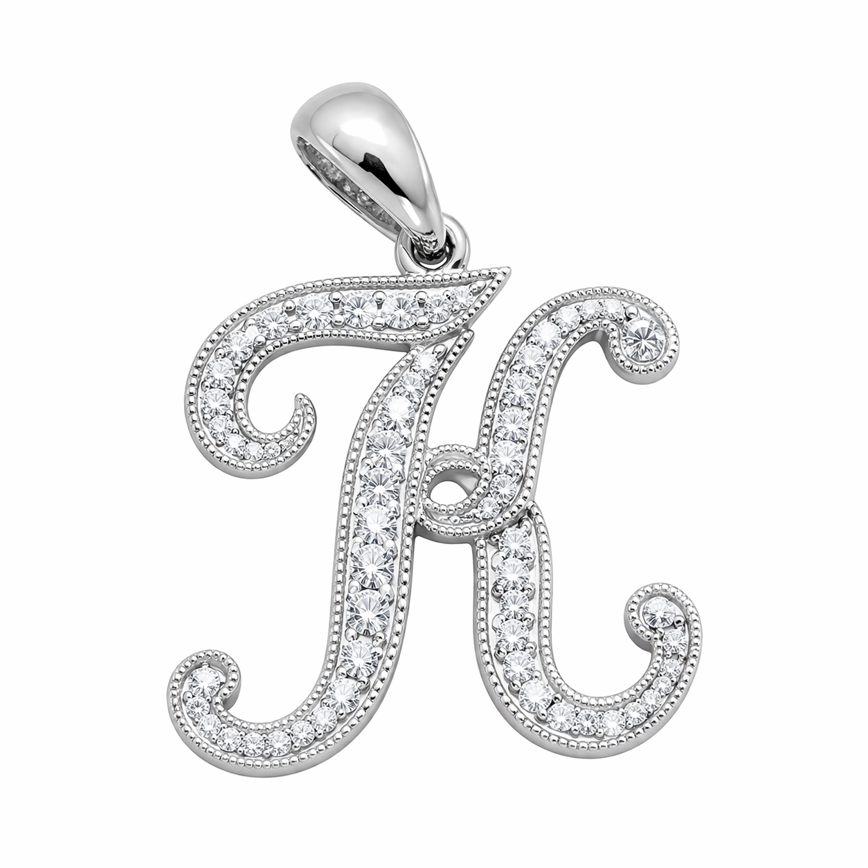 14k Gold Diamond Cursive Script Letter Pendant