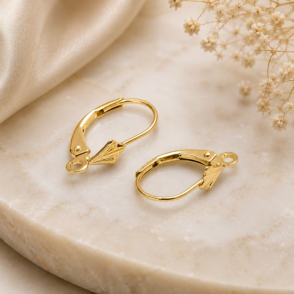 14K Gold Leverback Earring Findings – Secure Hinged Ear Wires for Jewelry Making