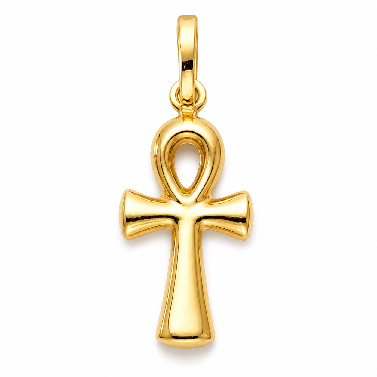 14K Yellow Gold Ankh Cross Pendant – Polished Egyptian Symbol Charm Necklace Pendant