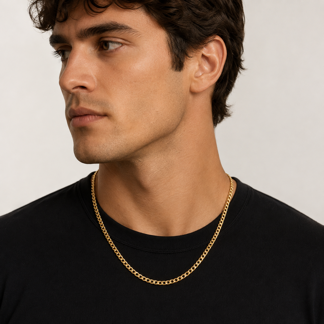 3.2mm 14K Solid Yellow Gold Curb Chain Necklace – Diamond-Cut Cuban Link Chain – Lobster Clasp